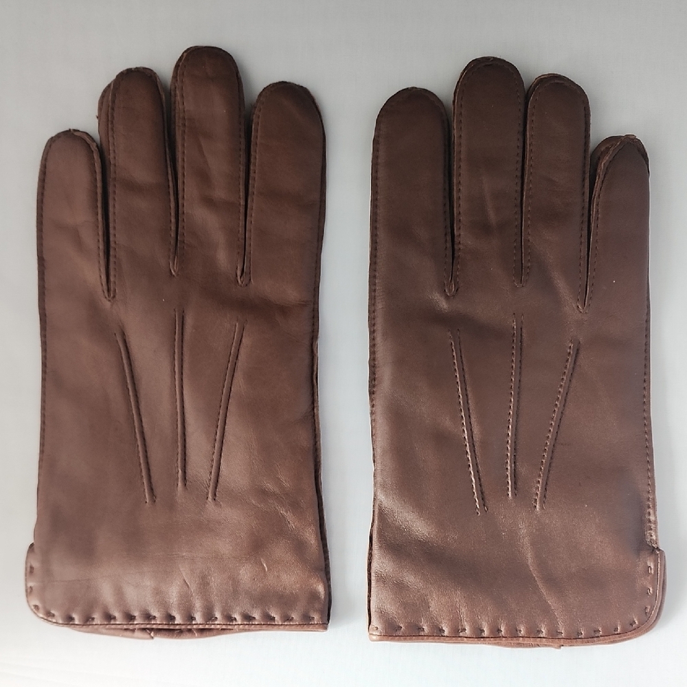 Red Envelope Brown Leather Cashmere-Lined Gloves